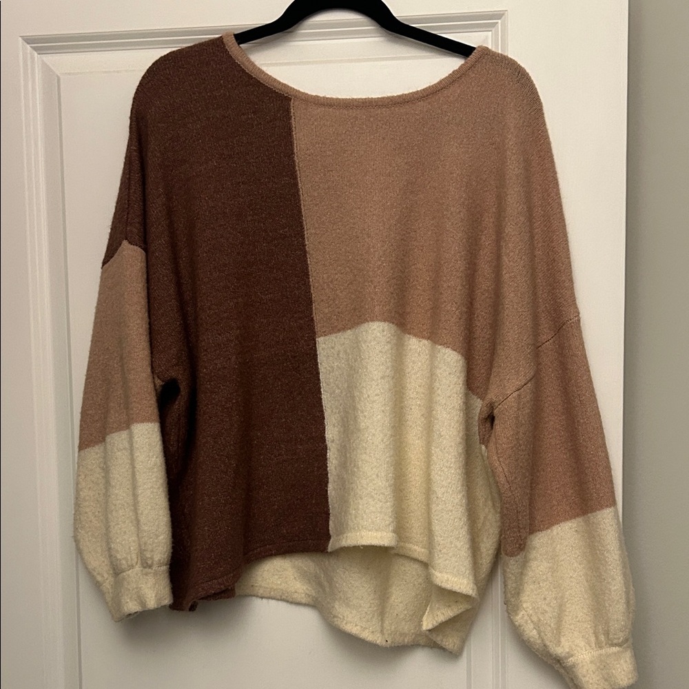 Color Block Sweater - Brown, Cream, Tan